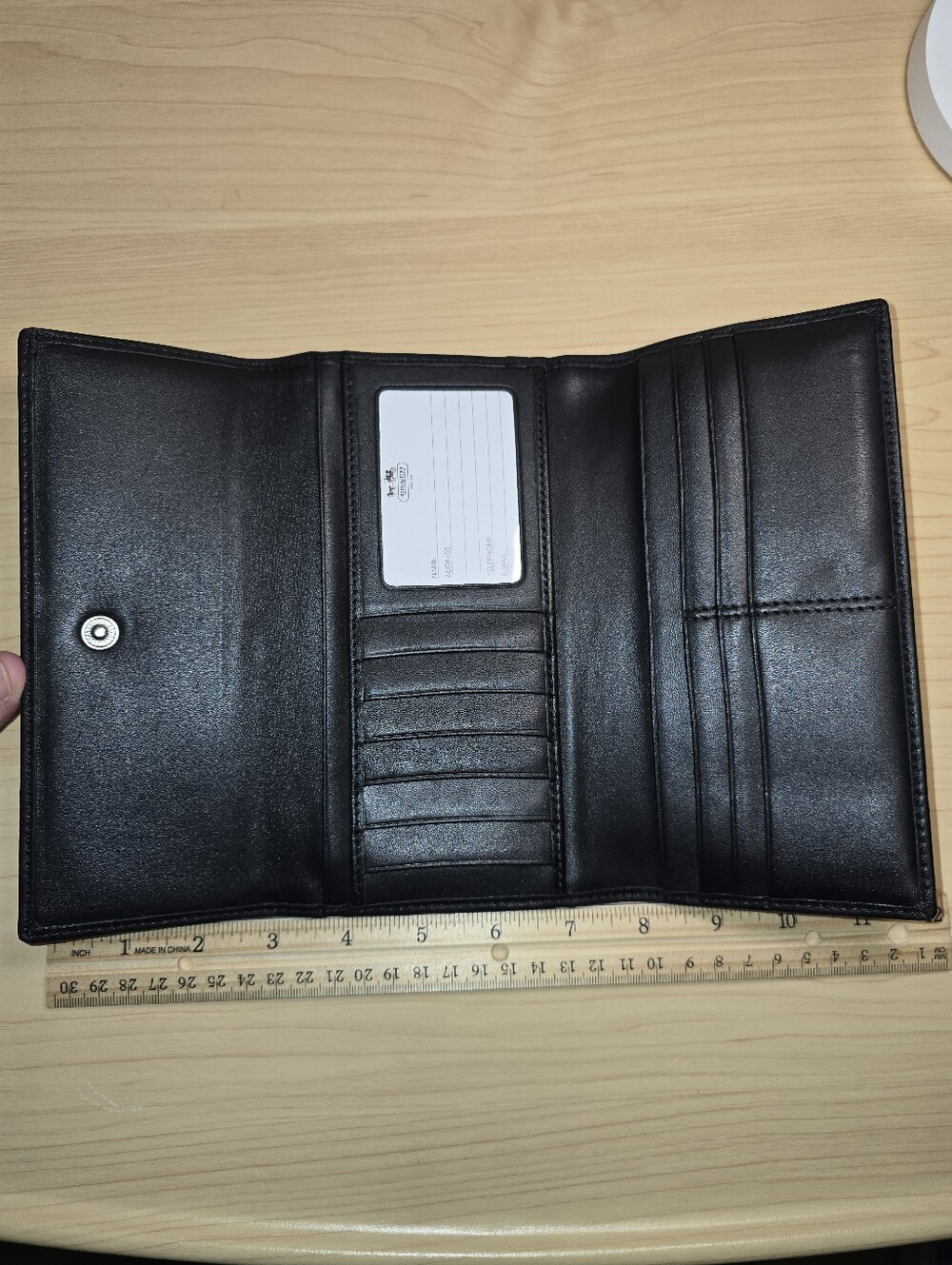 COACH F42986 Hampton Signature Jacquard Black Leather Trifold Wallet Checkbook - Picture 11 of 15